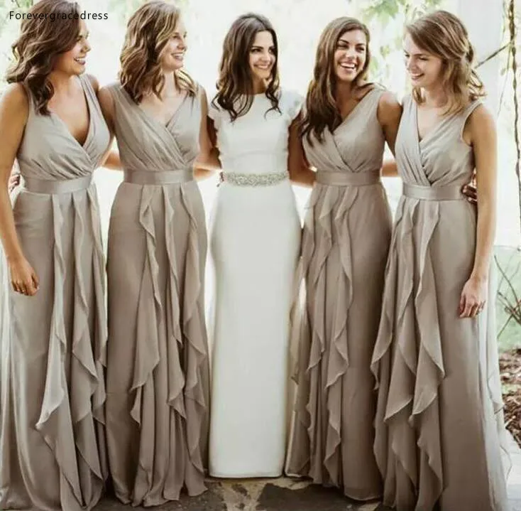 2019 шифоновое платье подружки невесты с v образным вырезом плиссированное в стиле