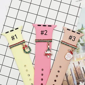 6pc Suitable for Apple Samsung silicone watch strap with decorative ring Santa Claus Christmas tree Snowman gift decorative ring