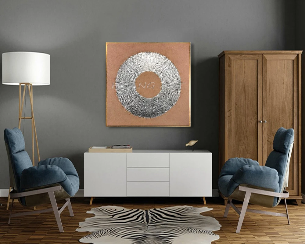 Кирпичный Красный фон абстрактный Серебряный круг текстурная Живопись Ручная