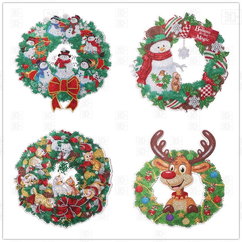 

Diamond Painting 5D Crystal Christmas Wreath Painting Kit Diy Mosaic Crafts Rhinestone Drawing Garland Door Wall Pendant