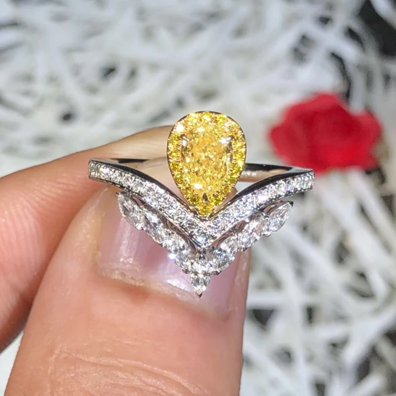 

Vintage Crown Yellow High Carbon Diamond Woman's Ring Shiny Real 925 Sterling Silver Cocktail Party Fine Jewelry