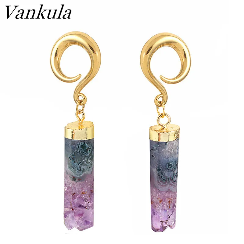 Vankula 316L Нержавеющая сталь затычка для ушей туннели тела пирсинг, ушные измерительные приборы расширитель камень ухо весов пара продажи - Окраска металла: gold 1 cylindrical