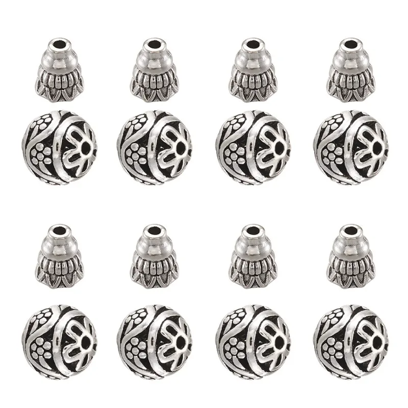 

10 Sets Tibetan Style Alloy Guru Bead Sets T-Drilled Beads 3-Hole Round Beads for Jewlery Making