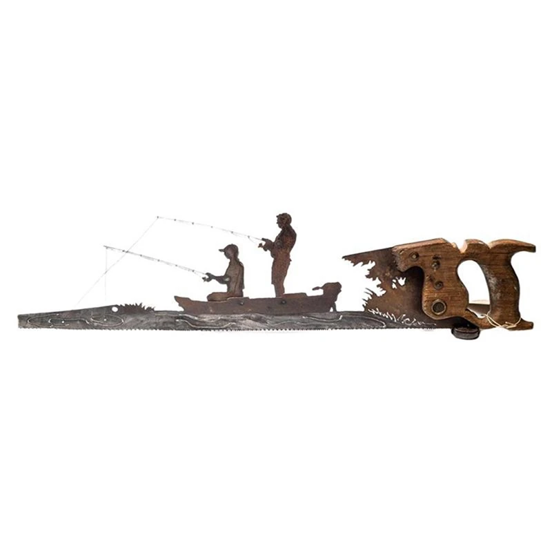

Metal Art Hanging Ornament Rustic Saw Hanging for Home Wall Decor Vintage Hand Saw Father & Son Fishing Home Wall Decor