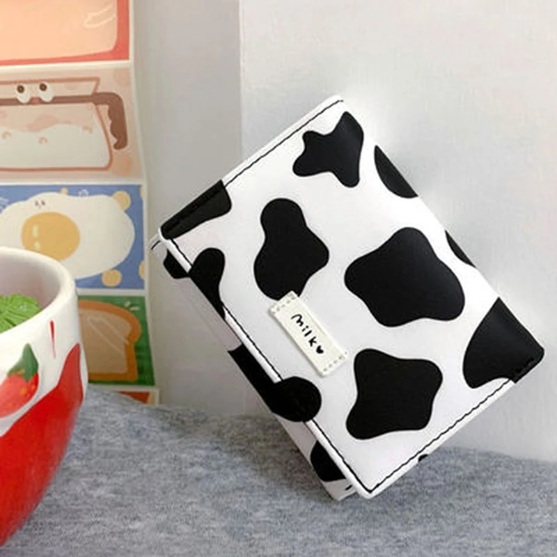 

New Multi-card Slot Short Small Coin Purse Ladies Wallet Tri-fold Anime Cartoon Cow patternWallet Card Bag Women Girl Gift