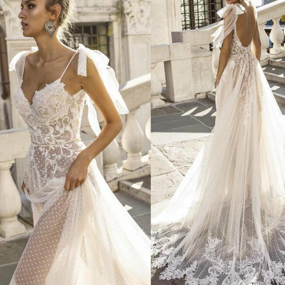 

2020 Sexy Boho Wedding Dresses Spaghetti Straps Illusion Lace Backless Bridal Gowns Vestido De Novia Cheap Beach Bridal Gowns