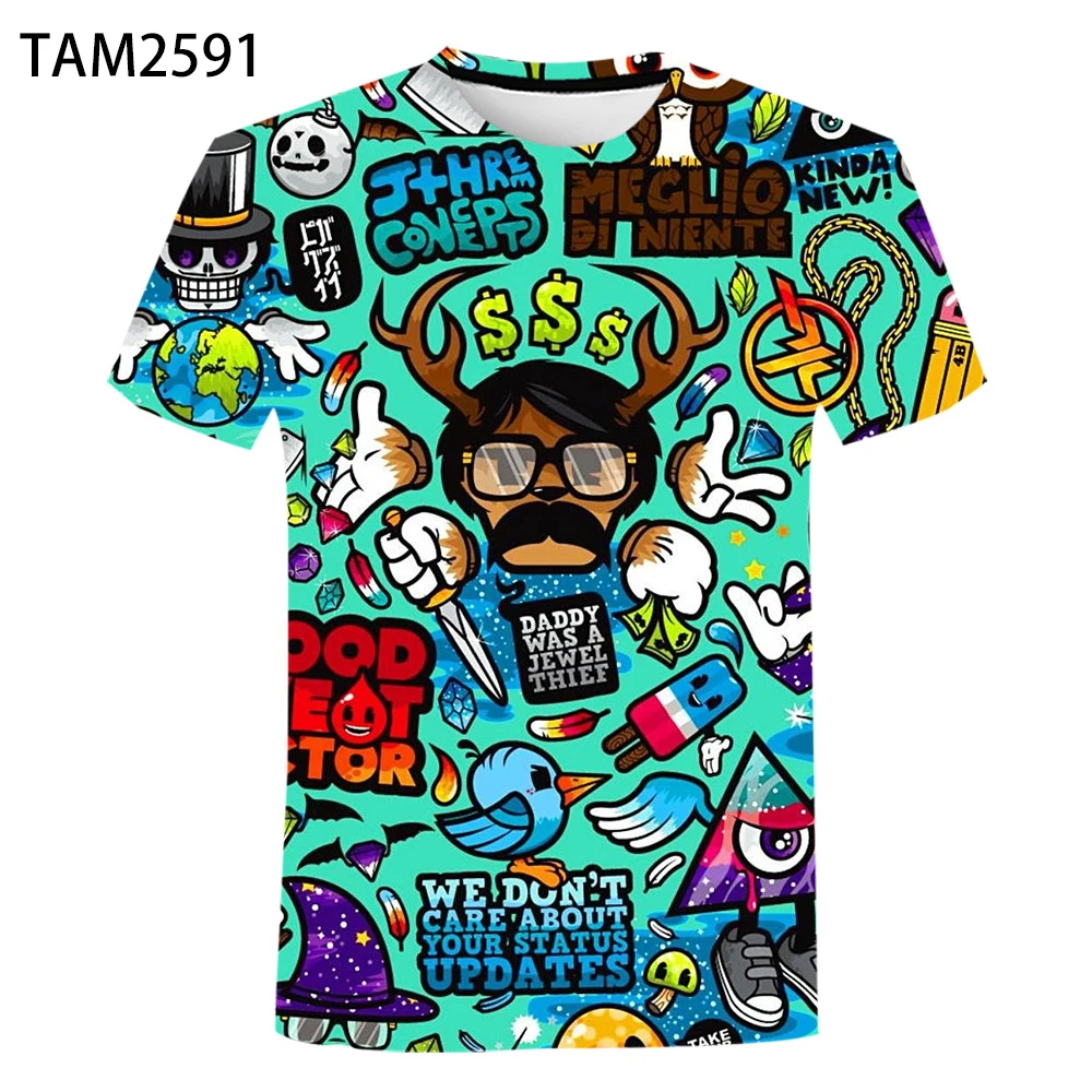 

Graffiti funny 3D printing fashion men's women's short sleeve T-shirt cartoon anime couple children's street wear loose comforta