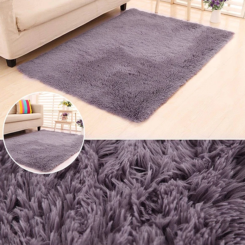 

Fashion Plush Supreme Soft Carpet Simplicity Solid Color Anti-slip Oblong Bedroom Area Rug Sofa Living Room Balcony Floor Decor