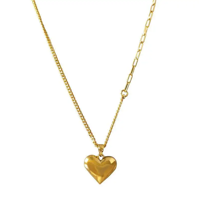 

Hearts Necklace Brass With 18K Gold 2 Stlyes Chain Women Jewelry Runway Party Japan Souch Korea Trendy INS Classic Elegance