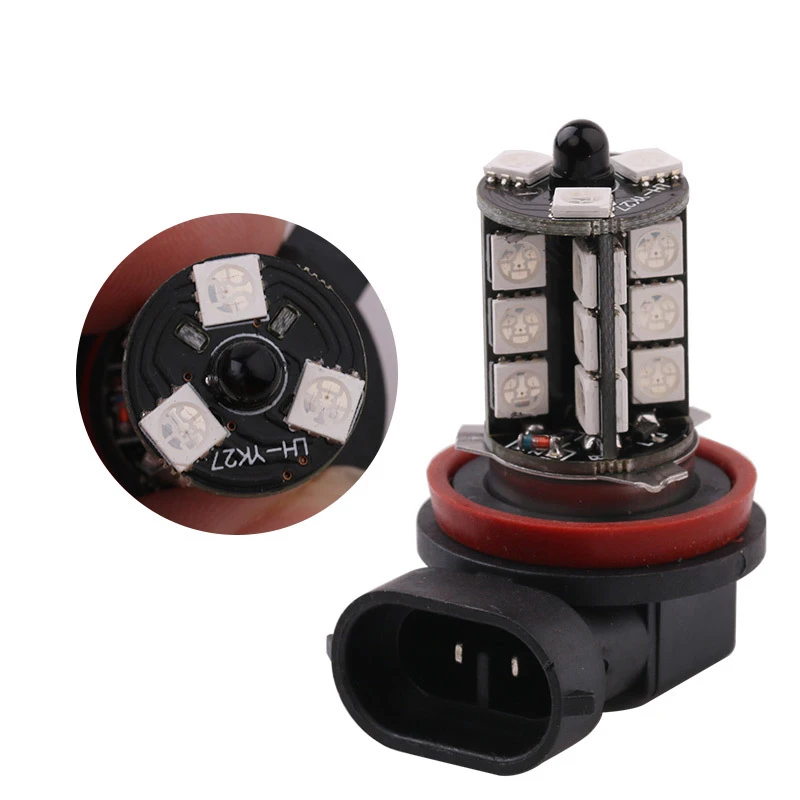 Фото НОВЫЕ 2 шт. 27SMD многоцветные RGB 5050 9005 светодиодные сменные противотуманные фары заднего хода с пультом дистанционного управления №2