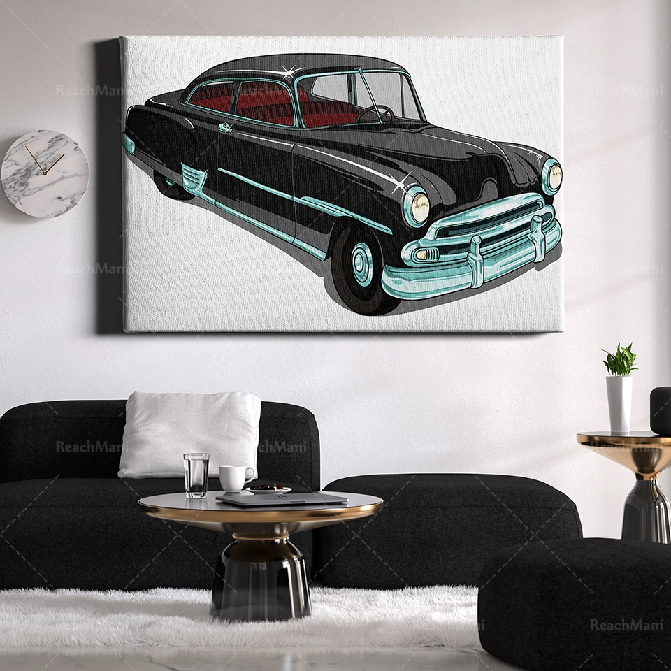 

Retro vector car art canvas print home wall decoration