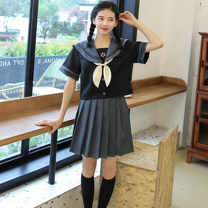 

Jk Uniform College Style Japanese School Girl Outfit Sailor Suit Long Sleeve Student Class Uniform Pleated Skirt Full Sets