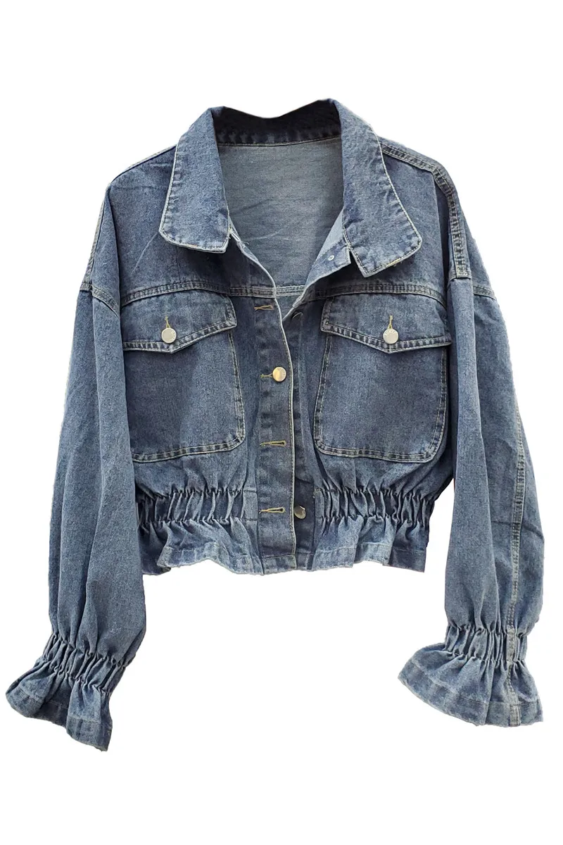 

Fall 2020 new women's loose long sleeve versatile Lapel short denim jacket