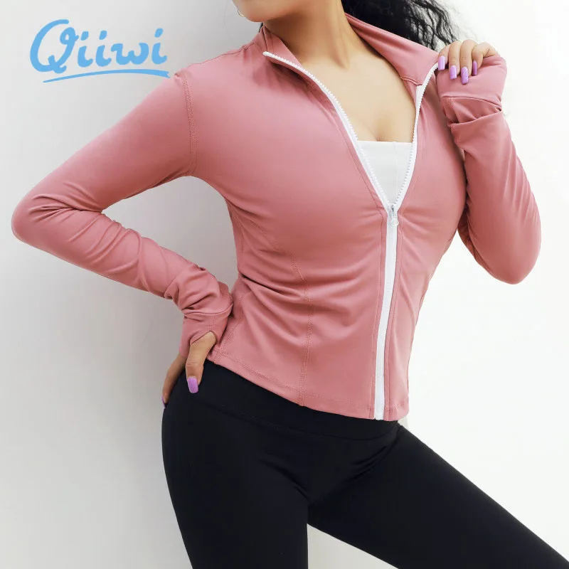 Осенняя спортивная женская рубашка с длинным рукавом на молнии для фитнеса и