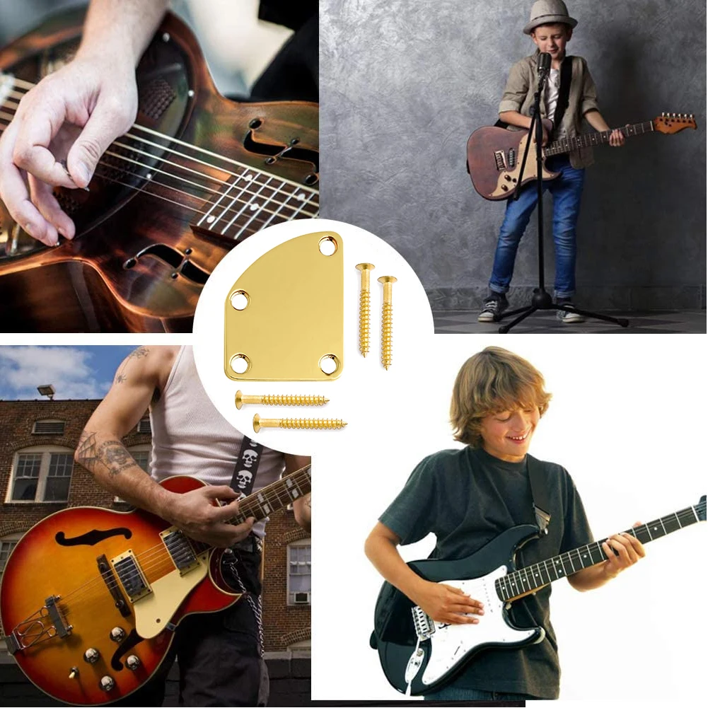 gitarre neck platte semi runde neck joint zurück montage platte mit 4 schrauben für e gitarre bass teile ersatz goldene free global shipping