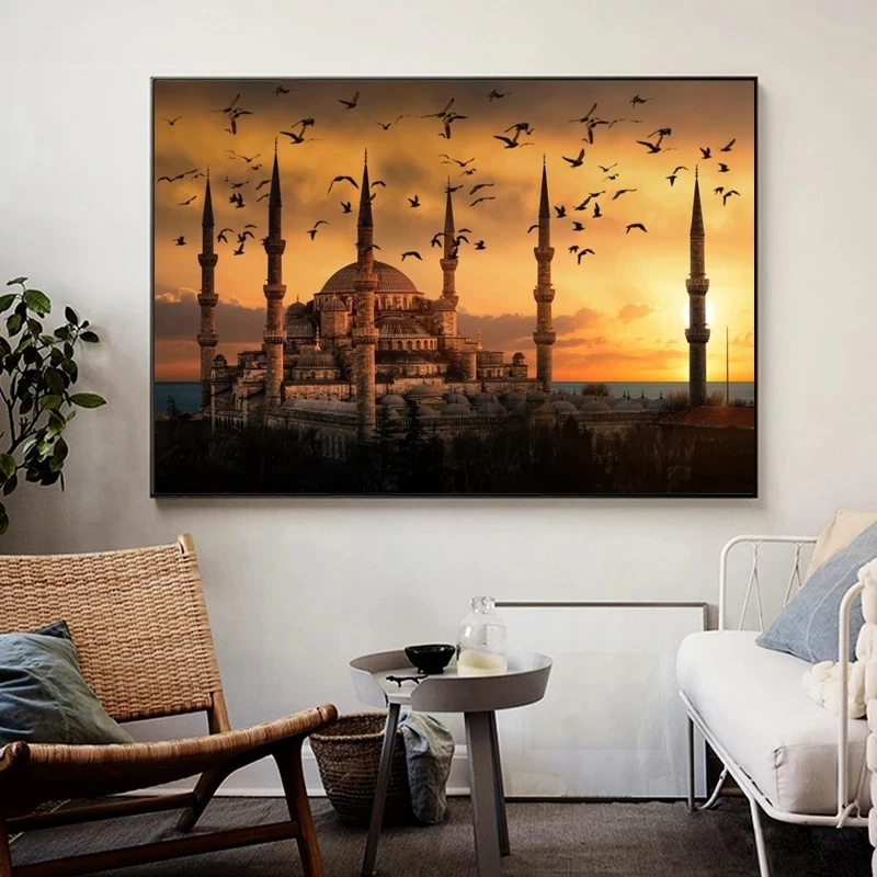 Картины на холсте с изображением заката в мусульманской мечети настенные