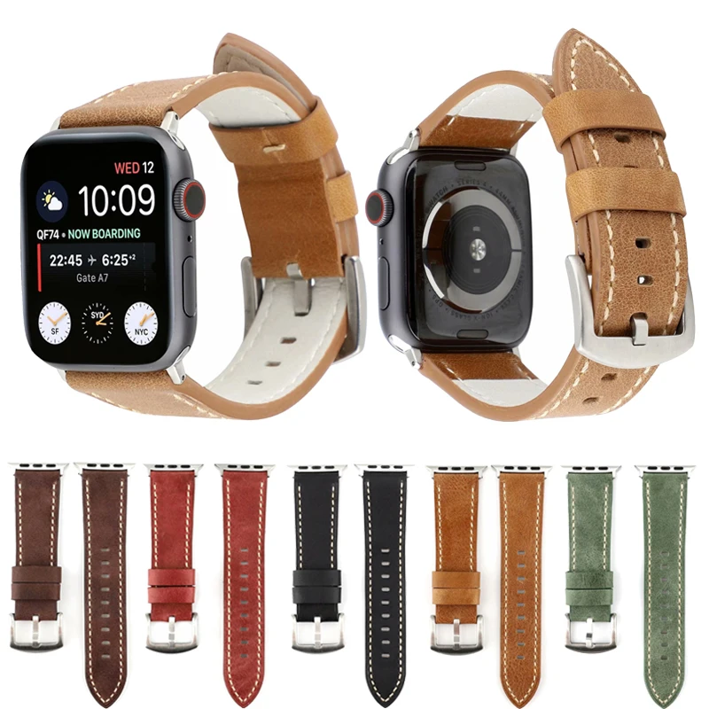 

Ремешок из телячьей кожи для Apple Watch 38 мм, 42 мм, Series 5, 4, 3, 2, 1, ремешок для iwatch 40 мм, 44 мм, аксессуары