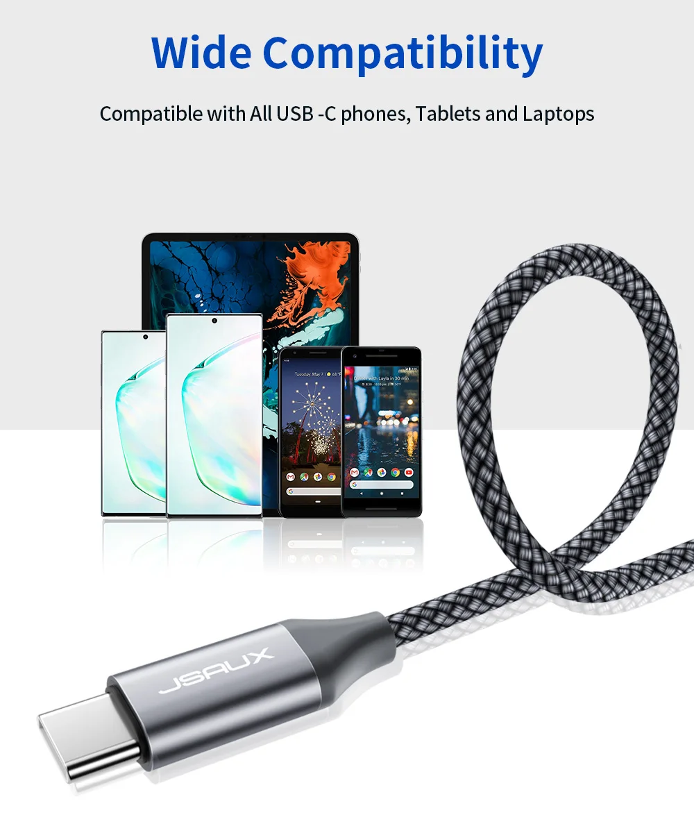 JSAUX 60 Вт USB C к usb type-C кабель PD QC 2,0/3,0 кабель для быстрой зарядки для Macbook samsung Google Pixel