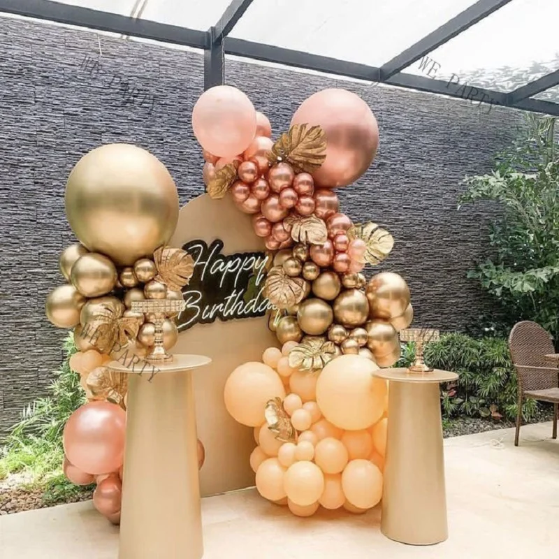 Guirnalda de Globo de oro rosa cromada Morandi para boda, cumplea&ntilde;os, Navidad, A&ntilde;o Nuevo, globos de fiesta, conjunto de decoraciones, 96 Uds.-0