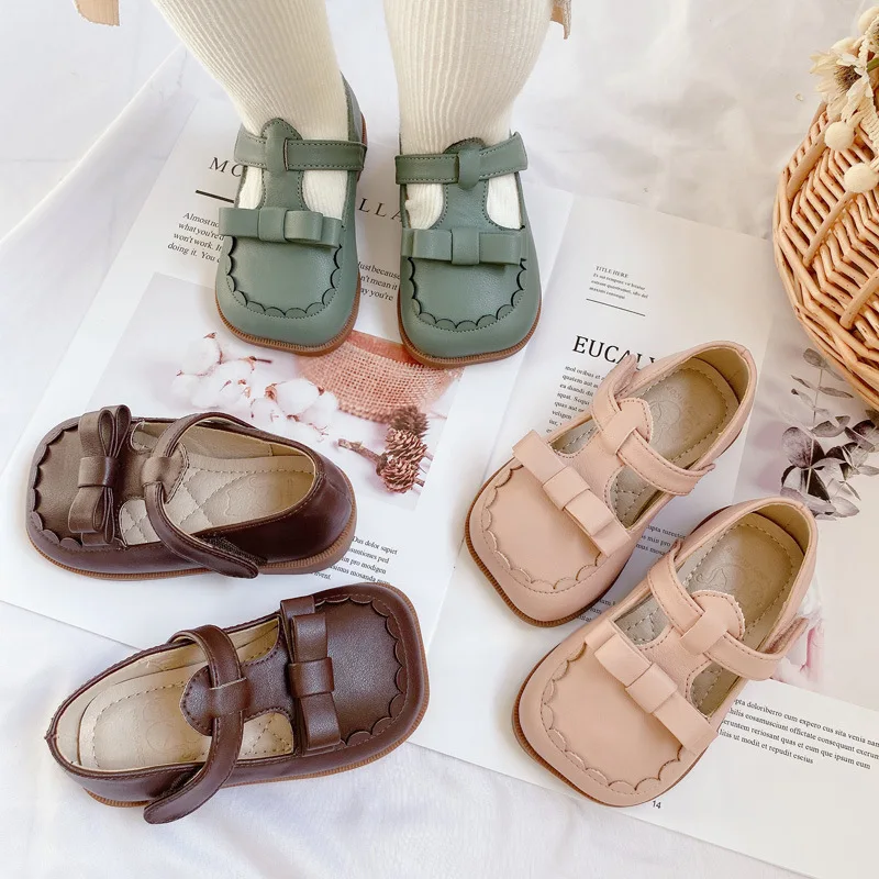 

Children's Shoes 2020 autumn new Korean bow lace solid color cute children's leather shoes girls princess outdoor garden shoes