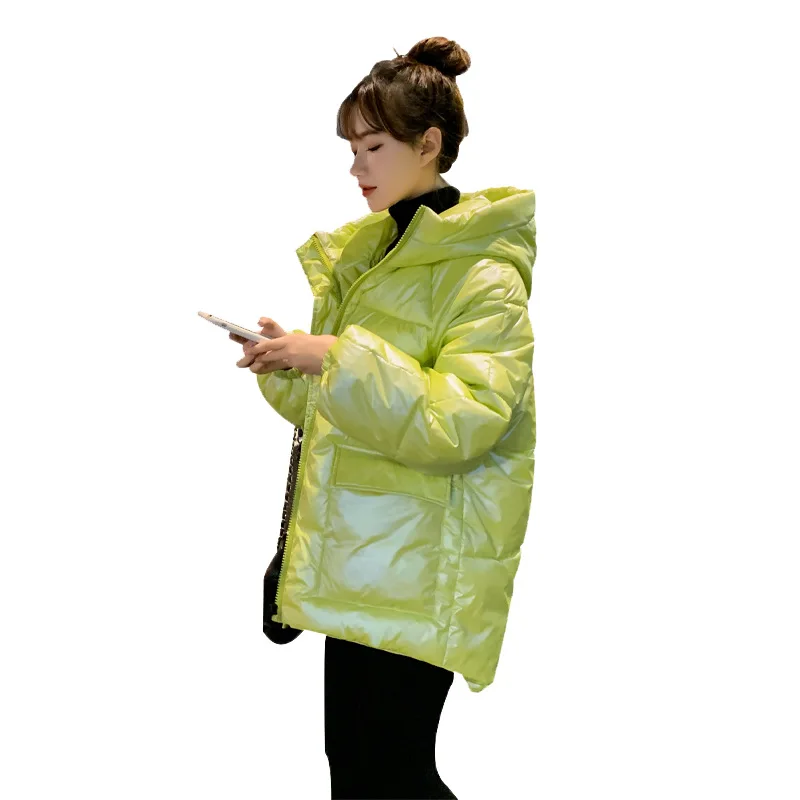 

Ailegogo Bright Color Hooded Women Winter Thick Warm Cotton Coat Streetwear Big Pocket Loose Snow Jacket Green Parka Outwear