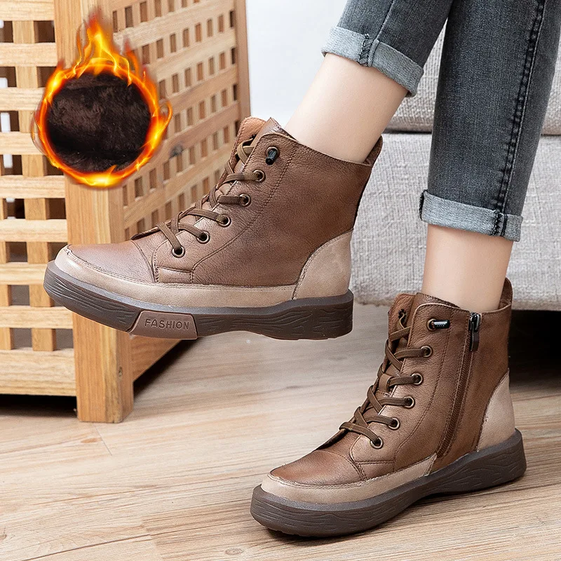 

New Boots Women Style Breathable Platform Shoes Rubber Round Leather Women's Shoes New Casual Footwear