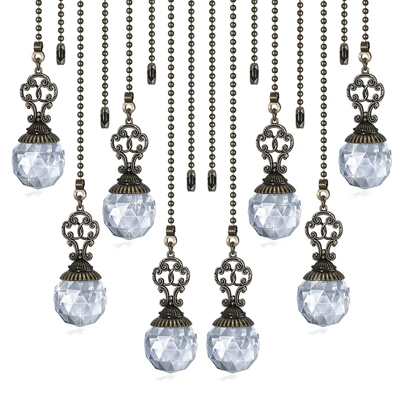 

8Pack Ceiling Fan Pull Chains Prism Ball Extension Fan Pull Chain Pendant Vintage Ceiling Fan Chain Extender Transparent