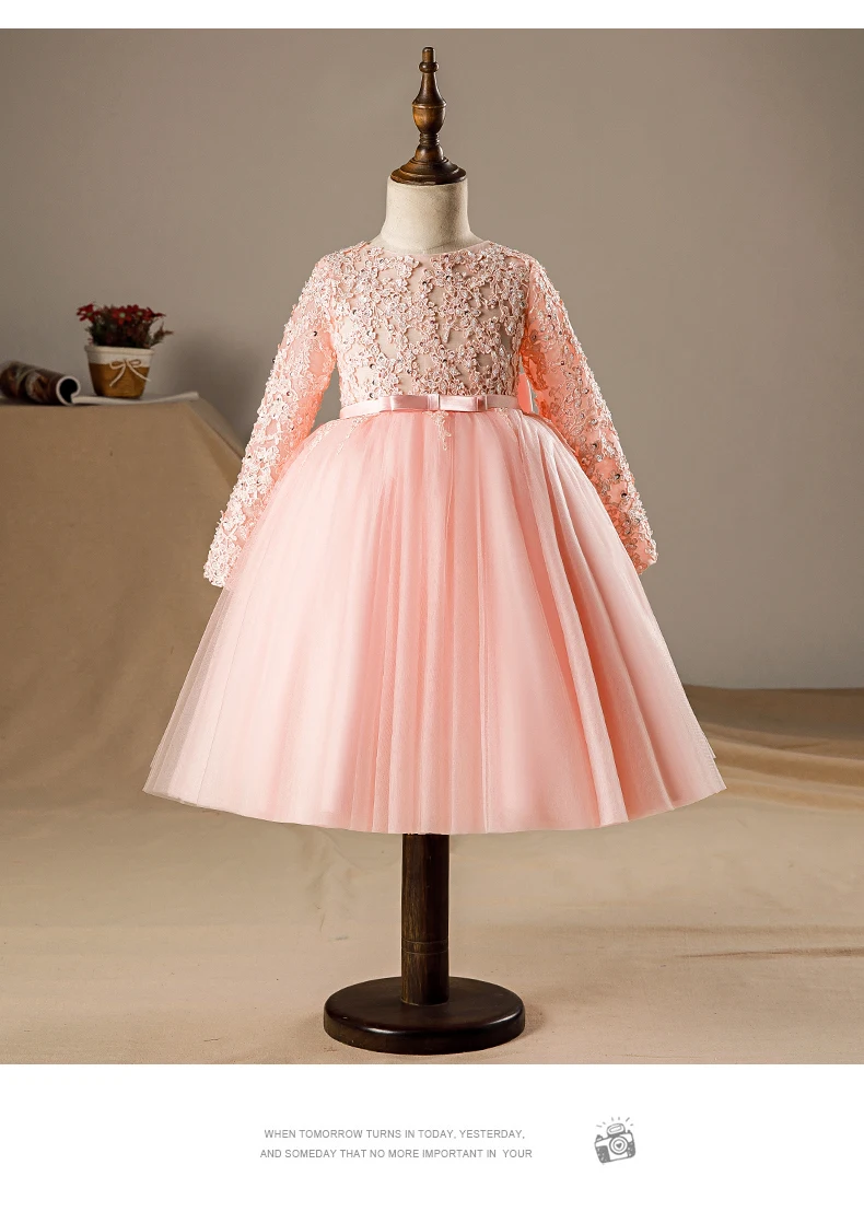 Розовое Тюлевое платье для девочек первого причастия кружевное с блестками