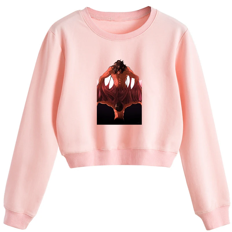 

Japanese Anime Attack on Titan Crop Pullover Women Long Sleeve Top Cartoon Shingeki No Kyojin Graphic Sweatshirt Female Clothing