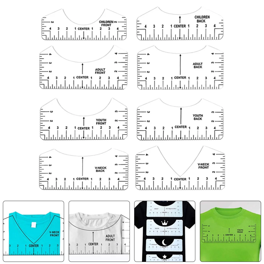 

1 Set/8pcs T-shirt Rulers Guide Size Chart T-shirt Guide T-shirt Measuring Tools