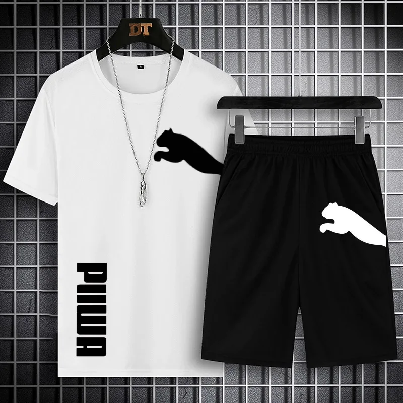 

Summer men's T-shirt net sand popular casual brand jogging sports suit men's shorts sportswear two-piece 5XL