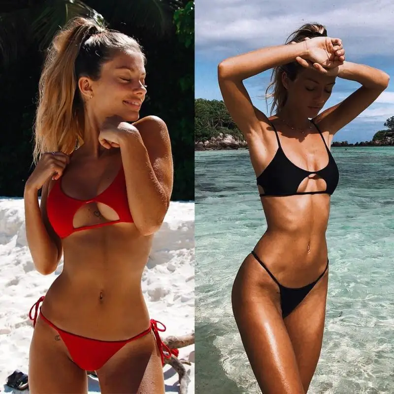 

Sexy Bikini Women's Swimwear Solid Color High Waist Bikini Swimsuit Adjustable Two-Piece Elastic Bikini Summer Girl Bikinis Set