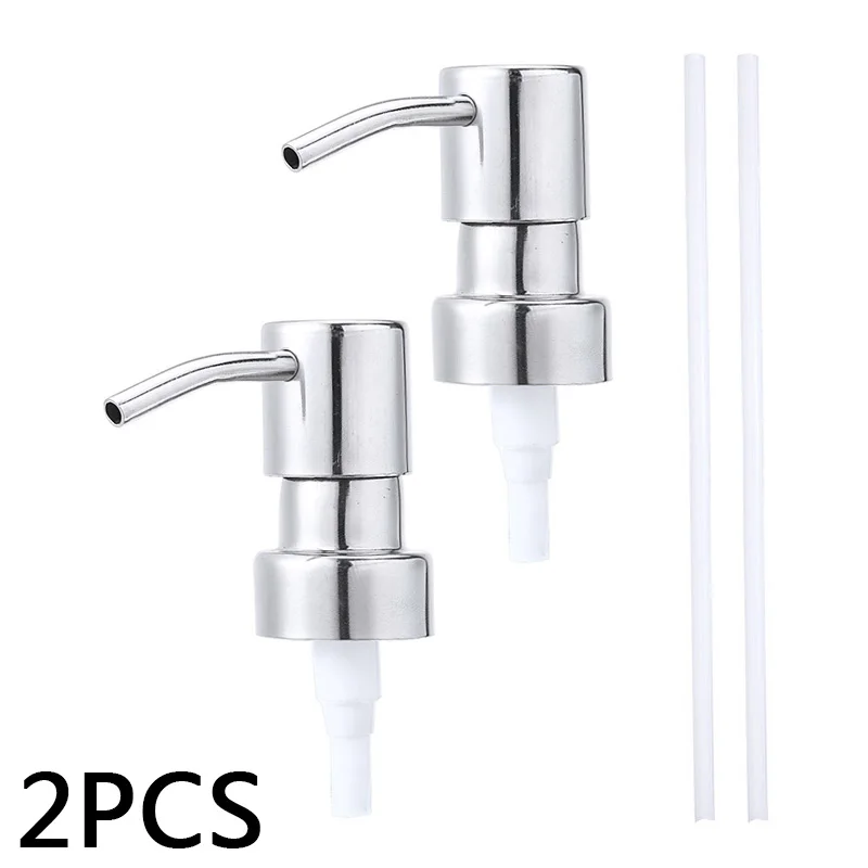 1/2pcs Stainless Steel Jar Soap Bottle Pump Bathroom Soap Liquid Lotion Pump Dispenser With Tube Fit For 25mm Bottle Replacement