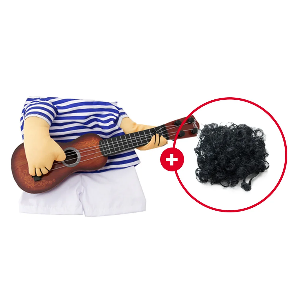 Guitar Suit Plus Wig Забавный питомец, гитарист, косплей, костюм для собак, гитарист, наряды, вечерние, на Рождество, Хэллоуин, год, одежда для собак, кошек, плюс парик - Цвет: Guitar Suit Plus Wig
