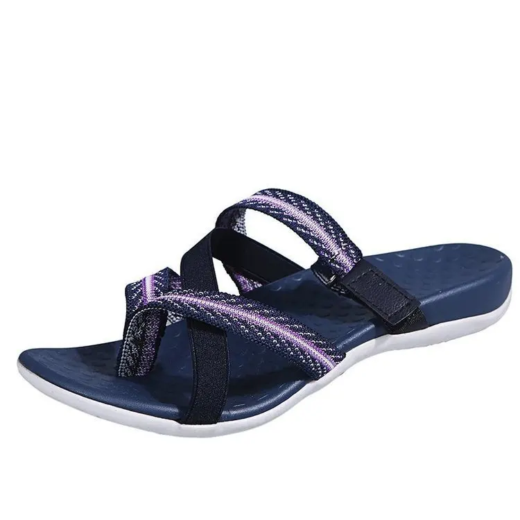 

Shoes Woman 2021 Low Slippers Summer Pantofle Big Size New Flat Hoof Heels Sewing Cotton Fabric Scandals PU Slides Rubber