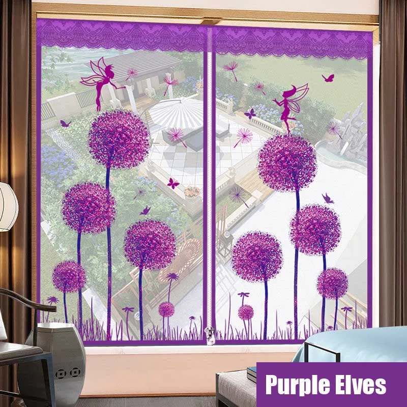 

Purple Dandelion Door Window Mesh Screen Zipper Opening Yarn Air Tulle Fly Mosquito Net Curtain Removeable Washable