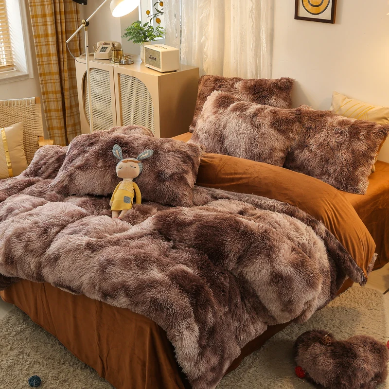 

Super Shaggy Soft Coral Fleece Warm Cozy Princess 4/5Pcs Bedding Set Mink Velvet Quilt Cover Comforter Set Blanket Pillowcases