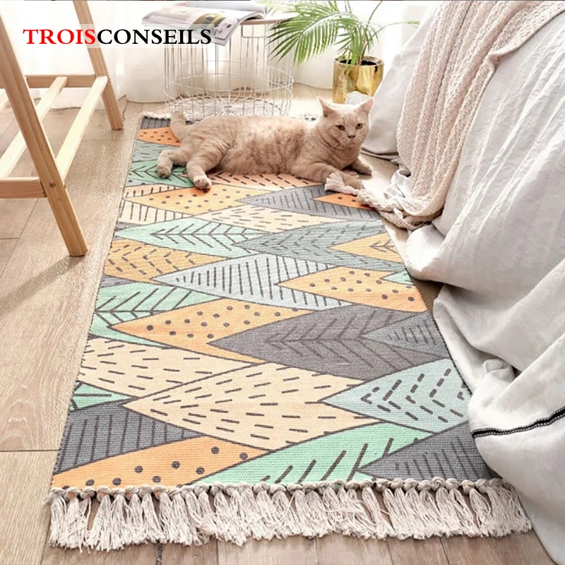 Ретро ковер льняное плетеное одеяло с кисточками напольный коврик для двери
