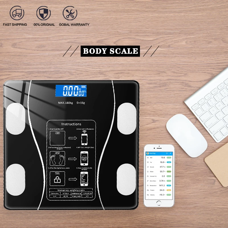 Smart Weight Scale Digital Bathroom Floor Scales Body Fat Electronic Weighing Scale Bluetooth Sync App Analyze Body Composition digital body fat scale smart step on technology healthy weighing tools universal monitoring health touch portable