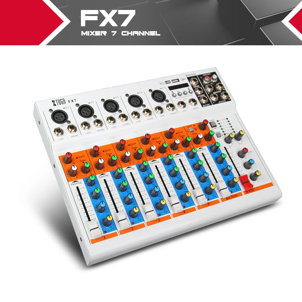 Аудиомикшер XTUGA FX7-USB 7-канальный микшер с Usb/bluetooth/Mp3 сбалансированный источник