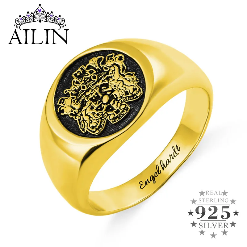 AILIN 925 Серебряное персонализированное кольцо с печатью для женщин и мужчин
