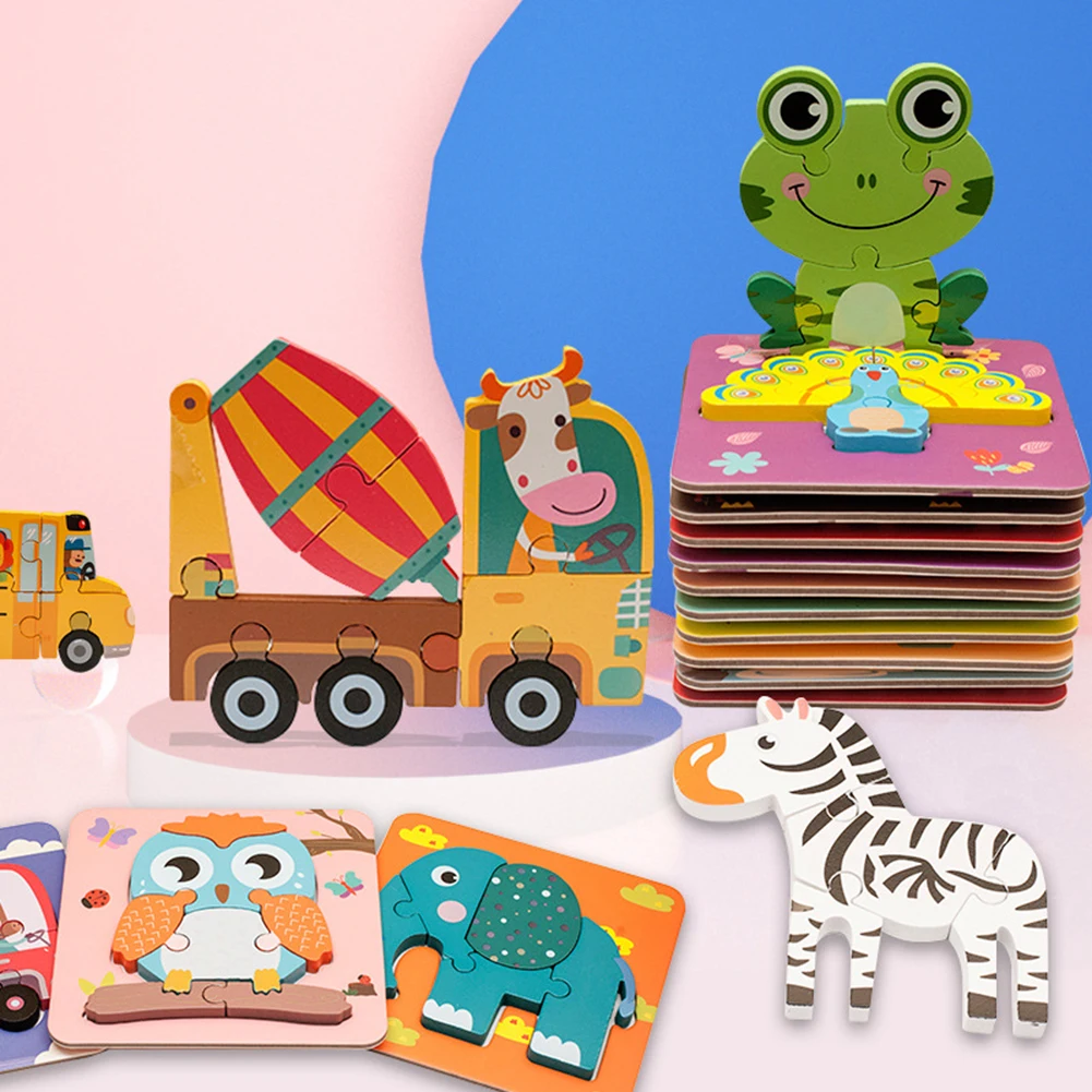 

Wooden 3D Puzzle Toy Picture Educational Toy Child Early Learning Cartoon Animal Educational Learning Study Toy Gifts