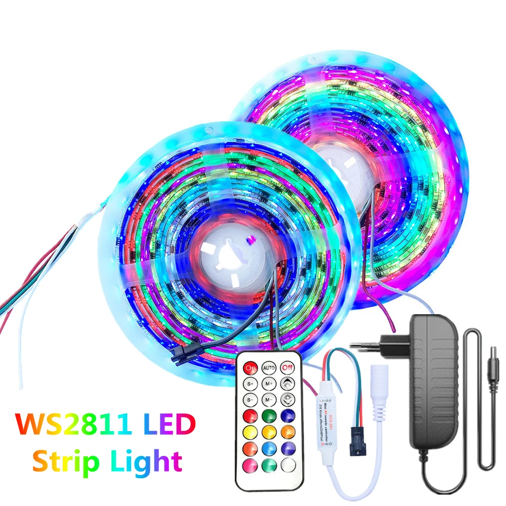WS2811 Led Strip 5050 RGB Led Lights DC12V Diode Digital Addressable LED Tape 5M 10M With Adapter + RF 14key/21key Controller