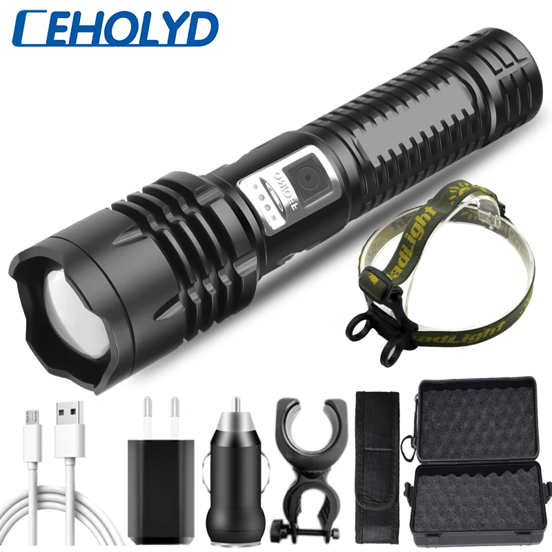 

CEHOLYD 500,000LM XHP100 Powerful Led Flashlight Usb Chargeable Torch Light Built in 18650 Battery Lantern for Camping