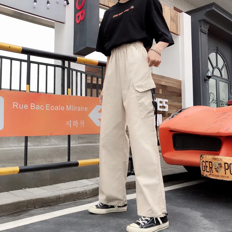 

Korean version of Harajuku autumn women's sports tooling casual loose thin hip-hop beam long tide