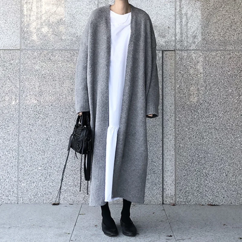 

2020 Autumn Winter Women Sweater Warm Fashion Long Soild Color Kintted Female Casual Cardigan Loose Coat Korean Style