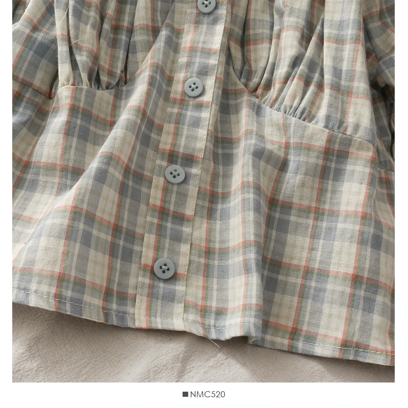 Блузка женская клетчатая с открытыми плечами пикантный хлопковый топ в японском