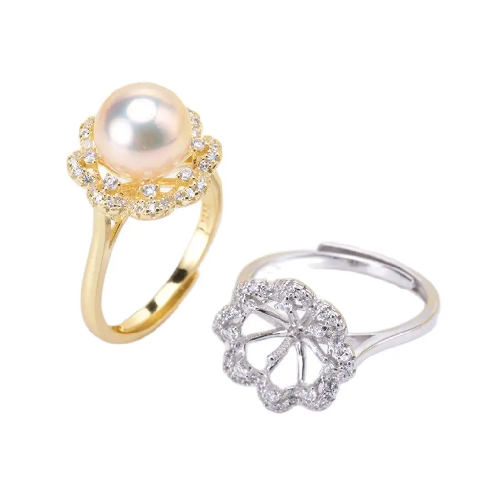 

Pearl Ring Settings, Fashionable Ring Findings, Adjustable Size 925 Silver Ring Jewelry DIY Making No Pearl