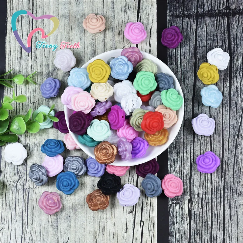 30 шт. 20 мм силиконов бусов мини розы детская жевательная силиконовые с цветами и