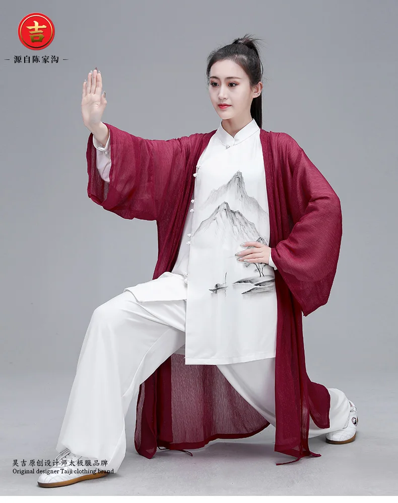 Женский Hanfu Taiji наборы одежды костюм Тан кунг-фу изысканный элегантный тай-чи из трех предметов одежды боевых искусств шаль чернильная живопись